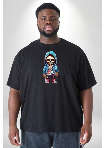 Hiphop Kurukafa Hoodie Siyah Büyük Beden Erkek Kadın Unisex Basic Ön Baskılı Tişört modelleri