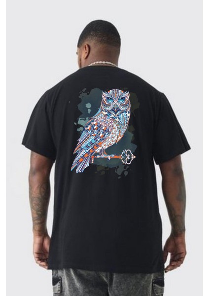 Anahtar Baykuş Tuval Büyük Beden Siyah Tişört Kadın Erkek Ünisex Sırt Baskılı fırsatları