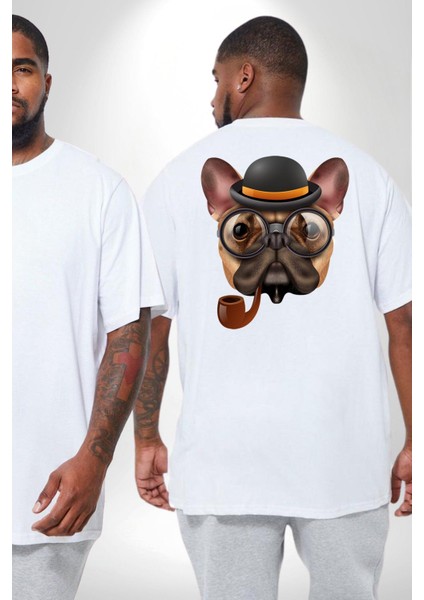 Köpek Pug Gözlüklü Büyük Beden Beyaz Tişört Kadın Erkek Ünisex Sırt Baskılı fiyatları
