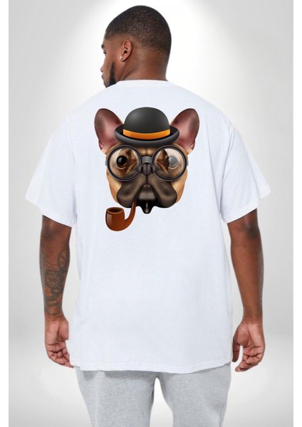 Köpek Pug Gözlüklü Büyük Beden Beyaz Tişört Kadın Erkek Ünisex Sırt Baskılı fırsatları