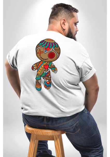 Voofoo Bebeği Doll Doldurulmuş Bebek Büyük Beden Beyaz Tişört Kadın Erkek Ünisex Sırt Baskılı