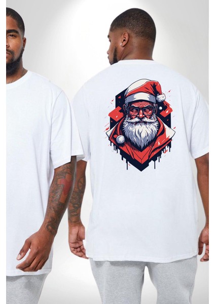 Cool Santa Claus Noel Baba Büyük Beden Beyaz Tişört Kadın Erkek Ünisex Sırt Baskılı fiyatları