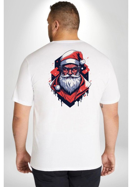 Cool Santa Claus Noel Baba Büyük Beden Beyaz Tişört Kadın Erkek Ünisex Sırt Baskılı fırsatları
