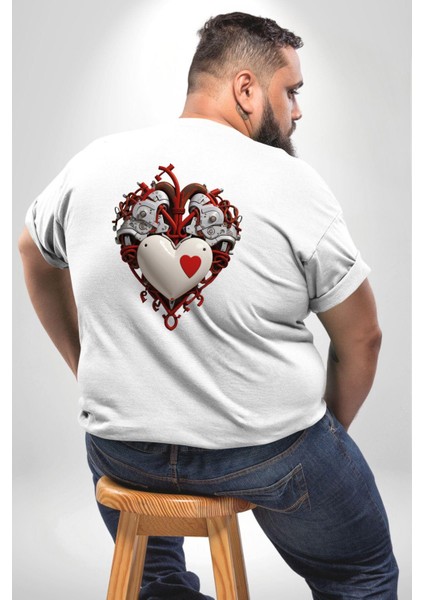 Robot Kalp Atardamar Büyük Beden Beyaz Tişört Kadın Erkek Ünisex Sırt Baskılı fırsatları