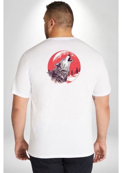 Uluyan Beyaz Kurt Büyük Beden Beyaz Tişört Kadın Erkek Ünisex Sırt Baskılı
