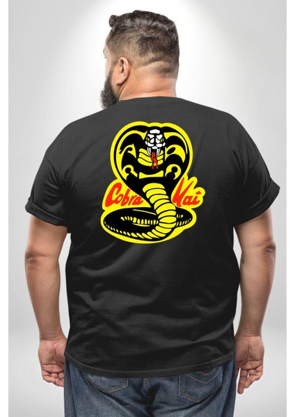 Cobra Kai Karete Çocuk Yılan Logo Dizi Büyük Beden Siyah Tişört Kadın Erkek Ünisex Sırt Baskılı fırsatları