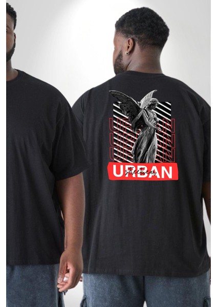 Şehir Sokak Stili Melek Heykeli Büyük Beden Siyah Tişört Kadın Erkek Ünisex Sırt Baskılı fiyatları