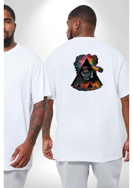 Pink Floyd Göz Piramit Büyük Beden Beyaz Tişört Kadın Erkek Ünisex Sırt Baskılı fiyatları