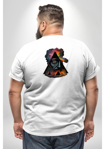 Pink Floyd Göz Piramit Büyük Beden Beyaz Tişört Kadın Erkek Ünisex Sırt Baskılı fırsatları