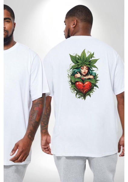 Kalp Parmak Kız Yeşillik Mutluluk Büyük Beden Beyaz Tişört Kadın Erkek Ünisex Sırt Baskılı fiyatları