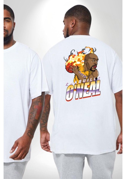 Basketbol Shaquille Oneal Star Ateş Topu Büyük Beden Beyaz Tişört Kadın Erkek Ünisex Sırt Baskılı fiyatları