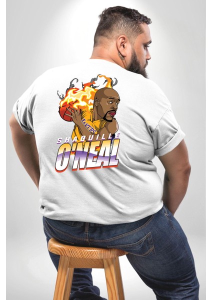 Basketbol Shaquille Oneal Star Ateş Topu Büyük Beden Beyaz Tişört Kadın Erkek Ünisex Sırt Baskılı fırsatları