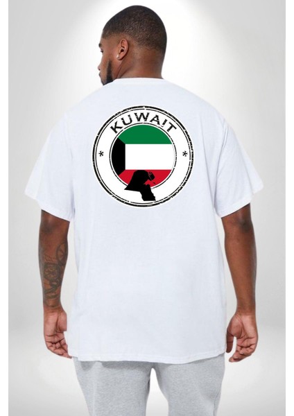 Kuveyt Bayrağı Büyük Beden Beyaz Tişört Kadın Erkek Ünisex Sırt Baskılı