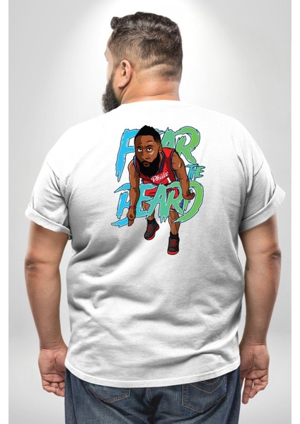 Sakaldan Korkmak Yazılı Basketbol James Harden Star Büyük Beden Beyaz Tişört Kadın Erkek Ünisex Sırt Baskılı