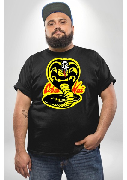 Cobra Kai Karete Çocuk Yılan Logo Dizi Siyah Büyük Beden Erkek Kadın Unisex Basic Ön Baskılı Tişört