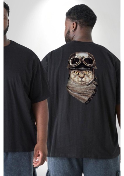 Kasket Bandana Motorcu Kedi Büyük Beden Siyah Tişört Kadın Erkek Ünisex Sırt Baskılı fiyatları