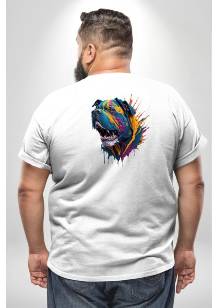 Köpek Saint Bernard Havlama Büyük Beden Beyaz Tişört Kadın Erkek Ünisex Sırt Baskılı