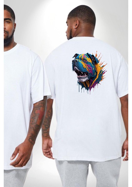 Köpek Saint Bernard Havlama Büyük Beden Beyaz Tişört Kadın Erkek Ünisex Sırt Baskılı fiyatları