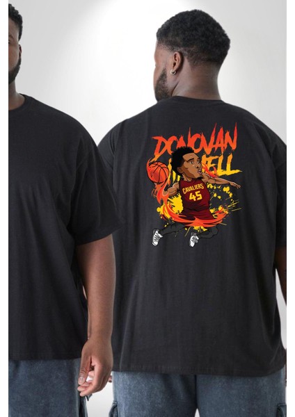 Donovan Mitchell Basketbol Karikatür Büyük Beden Siyah Tişört Kadın Erkek Ünisex Sırt Baskılı fiyatları