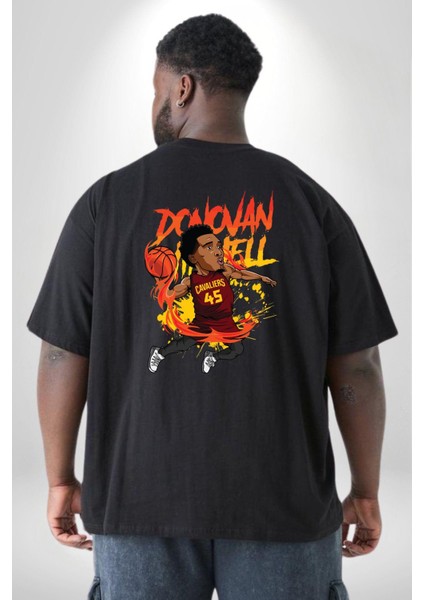 Donovan Mitchell Basketbol Karikatür Büyük Beden Siyah Tişört Kadın Erkek Ünisex Sırt Baskılı fırsatları