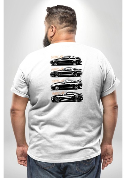 Toyota Supra Mk Serisi Büyük Beden Beyaz Tişört Kadın Erkek Ünisex Sırt Baskılı