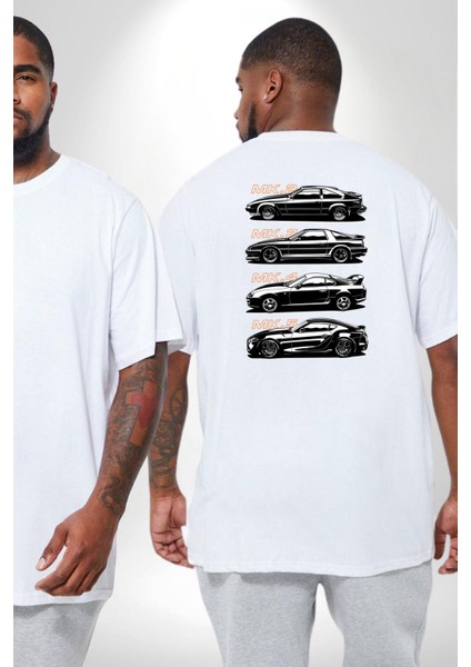 Toyota Supra Mk Serisi Büyük Beden Beyaz Tişört Kadın Erkek Ünisex Sırt Baskılı fiyatları