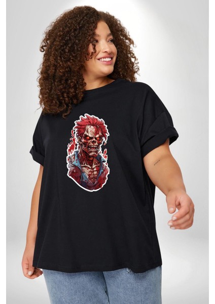 Zombi Kırmızı The Walking Dead Siyah Büyük Beden Erkek Kadın Unisex Basic Ön Baskılı Tişört