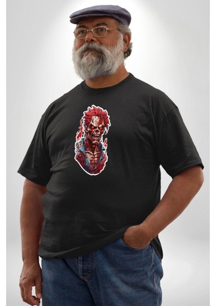 Zombi Kırmızı The Walking Dead Siyah Büyük Beden Erkek Kadın Unisex Basic Ön Baskılı Tişört