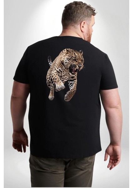 Jaguar Sırtından Çıkan Büyük Beden Siyah Tişört Kadın Erkek Ünisex Sırt Baskılı fırsatları