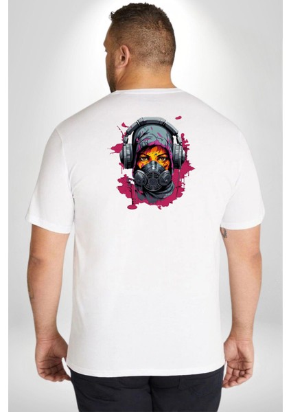 Maske Duman Corona Müzik Kulaklık Büyük Beden Beyaz Tişört Kadın Erkek Ünisex Sırt Baskılı fırsatları