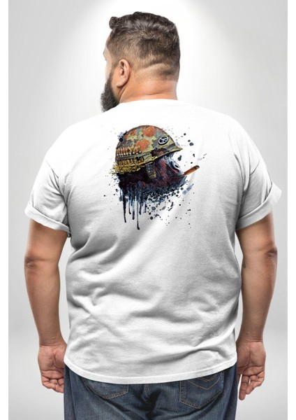 Kasket Miğfer Goril Savaşcı Büyük Beden Beyaz Tişört Kadın Erkek Ünisex Sırt Baskılı fırsatları