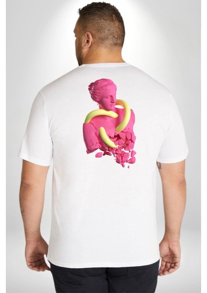 Pop Art Yaratıcı Heykel Pembe Büyük Beden Beyaz Tişört Kadın Erkek Ünisex Sırt Baskılı fırsatları