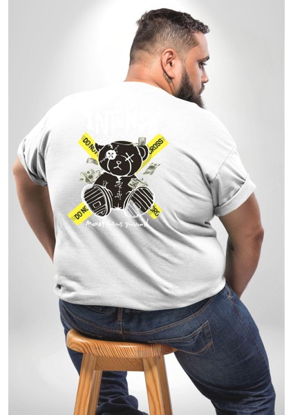 Geçilmez Bölge Büyük Beden Beyaz Tişört Kadın Erkek Ünisex Sırt Baskılı