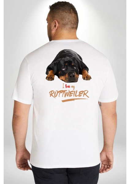 Rottweiler Sevgisi Büyük Beden Beyaz Tişört Kadın Erkek Ünisex Sırt Baskılı
