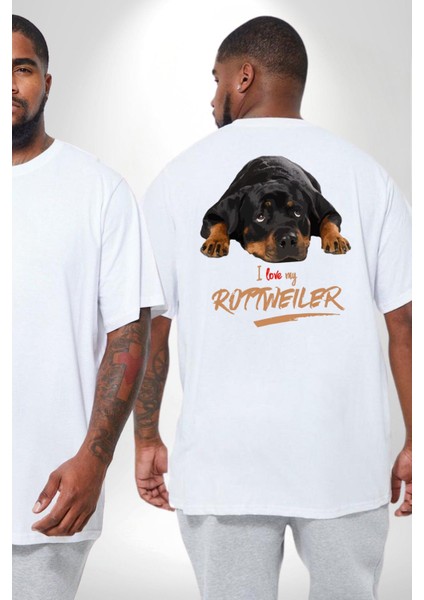 Rottweiler Sevgisi Büyük Beden Beyaz Tişört Kadın Erkek Ünisex Sırt Baskılı fiyatları