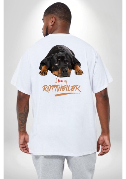 Rottweiler Sevgisi Büyük Beden Beyaz Tişört Kadın Erkek Ünisex Sırt Baskılı fırsatları