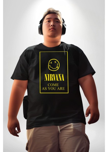 Nirvana Müzik Grubu Siyah Büyük Beden Erkek Kadın Unisex Basic Ön Baskılı Tişört