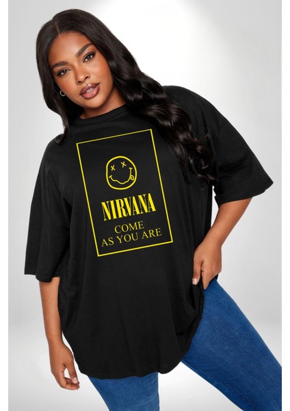 Nirvana Müzik Grubu Siyah Büyük Beden Erkek Kadın Unisex Basic Ön Baskılı Tişört