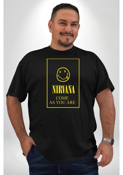 Nirvana Müzik Grubu Siyah Büyük Beden Erkek Kadın Unisex Basic Ön Baskılı Tişört