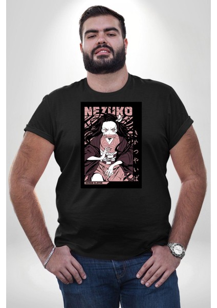 Nezuko Demon Slayer Siyah Büyük Beden Erkek Kadın Unisex Basic Ön Baskılı Tişört modelleri