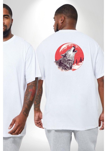 Uluyan Beyaz Kurt Büyük Beden Beyaz Tişört Kadın Erkek Ünisex Sırt Baskılı fiyatları