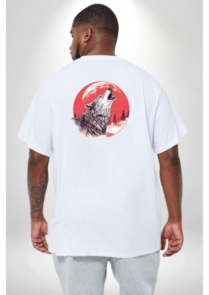 Uluyan Beyaz Kurt Büyük Beden Beyaz Tişört Kadın Erkek Ünisex Sırt Baskılı fırsatları