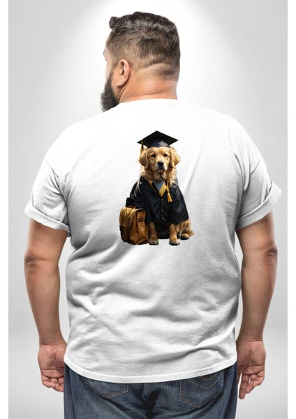 Okula Giden Öğrenci Golden Büyük Beden Beyaz Tişört Kadın Erkek Ünisex Sırt Baskılı