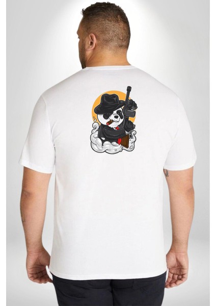 Gangster Panda Büyük Beden Beyaz Tişört Kadın Erkek Ünisex Sırt Baskılı fırsatları