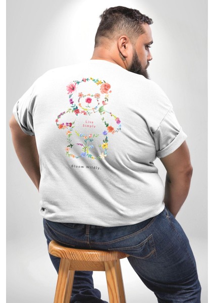 Sadece Yaşamak Büyük Beden Beyaz Tişört Kadın Erkek Ünisex Sırt Baskılı