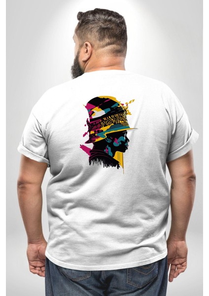 Canlı Afrobeat Füzyon Renkli Siluet Büyük Beden Beyaz Tişört Kadın Erkek Ünisex Sırt Baskılı