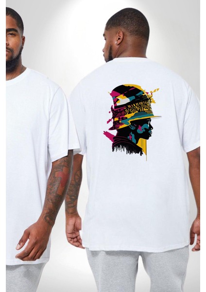 Canlı Afrobeat Füzyon Renkli Siluet Büyük Beden Beyaz Tişört Kadın Erkek Ünisex Sırt Baskılı fiyatları