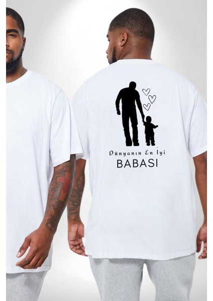 Babalar Günü Dünyanın En Iyi Babası Büyük Beden Beyaz Tişört Kadın Erkek Ünisex Sırt Baskılı fiyatları