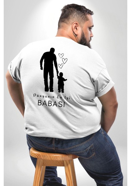 Babalar Günü Dünyanın En Iyi Babası Büyük Beden Beyaz Tişört Kadın Erkek Ünisex Sırt Baskılı fırsatları