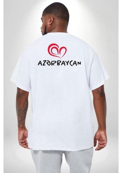 Azerbaycan Seviyorum I Love Azarbaycan Büyük Beden Beyaz Tişört Kadın Erkek Ünisex Sırt Baskılı